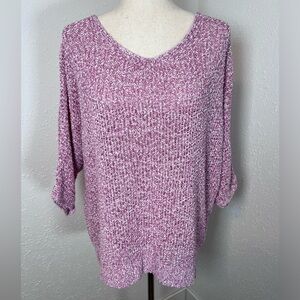 CLEAR-OUT Chico’s Pullover V-neck Linen Blend Open Weave 3/4 Sleeve Marled Knit